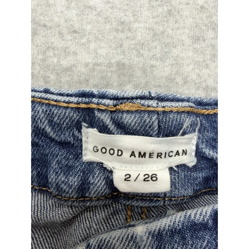 Good American Weekender Cuffed Jeans Womens 26x24.5 Blue Mid Rise Straight